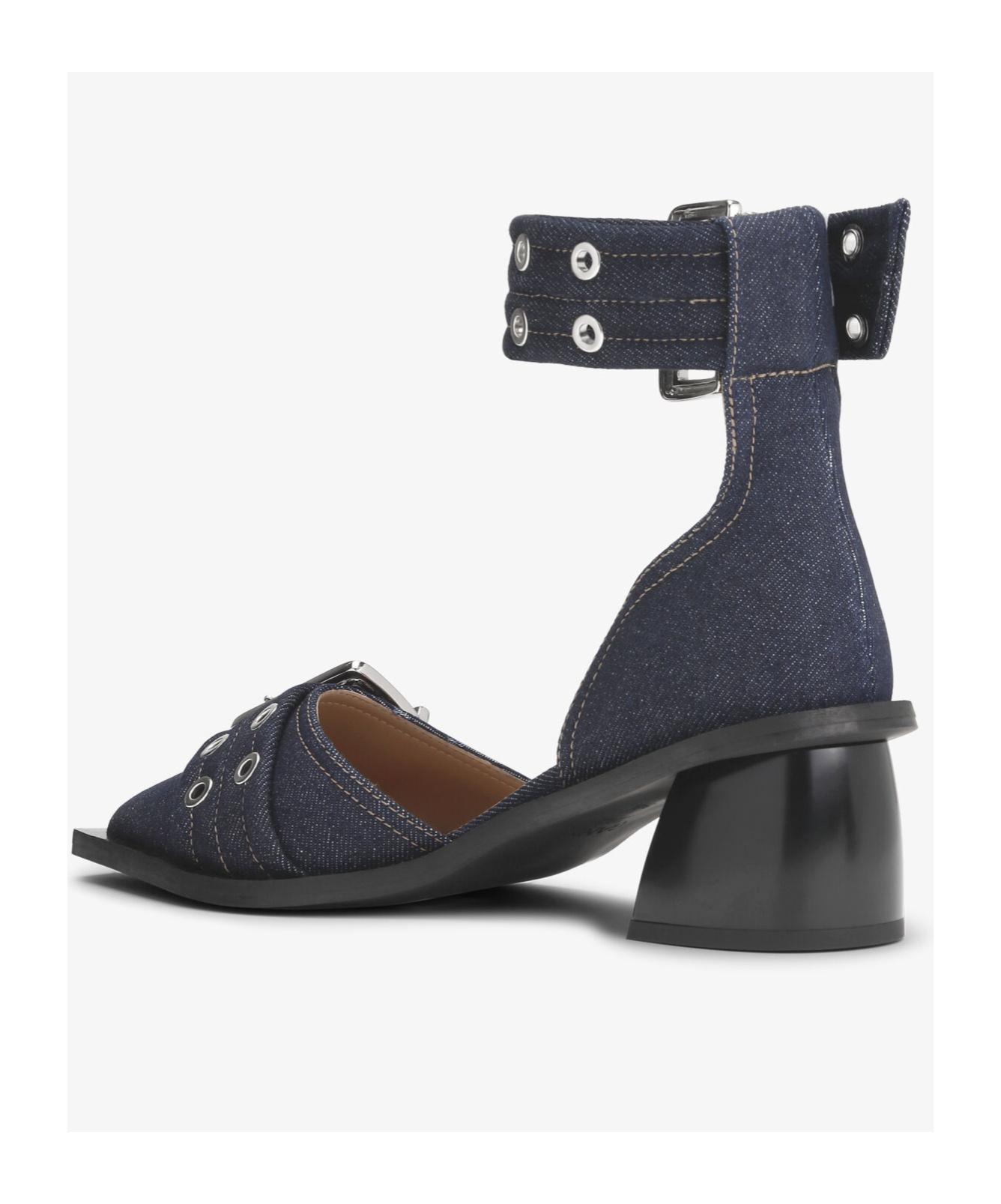 Ganni Denim Feminine Buckle Open Cut Pumps