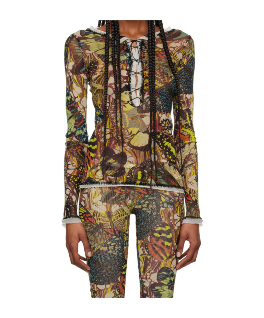 Jean Paul Gaultier Multicolor 'the Butterly' Long Sleeve T-shirt In Green