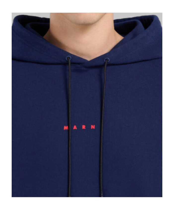 Shop Marni Blue Bio Cotton Hoodie With Mini Print In Black