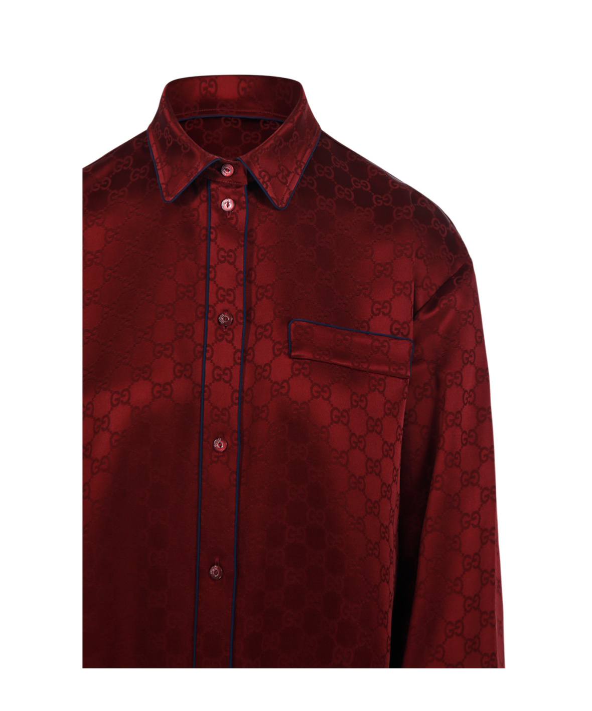 Gucci Womens Rosso Ancora Mix Monogram-pattern Drawstring-hem Satin Shirt In Red