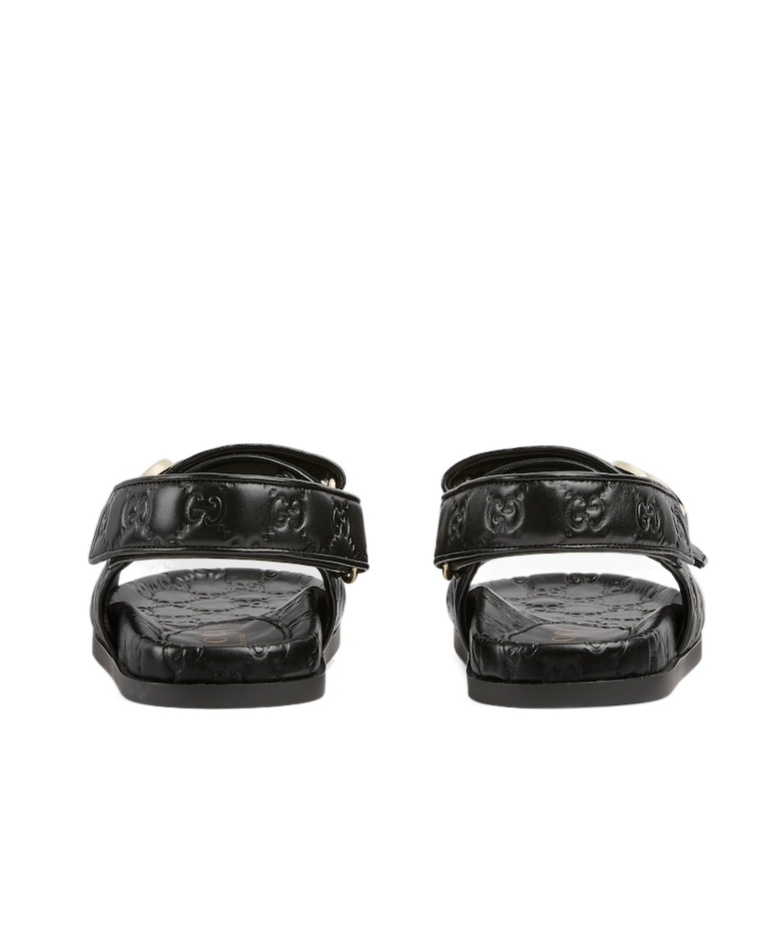 Gucci Nappa Leather Open Toe Flat Sole Sandals In Black