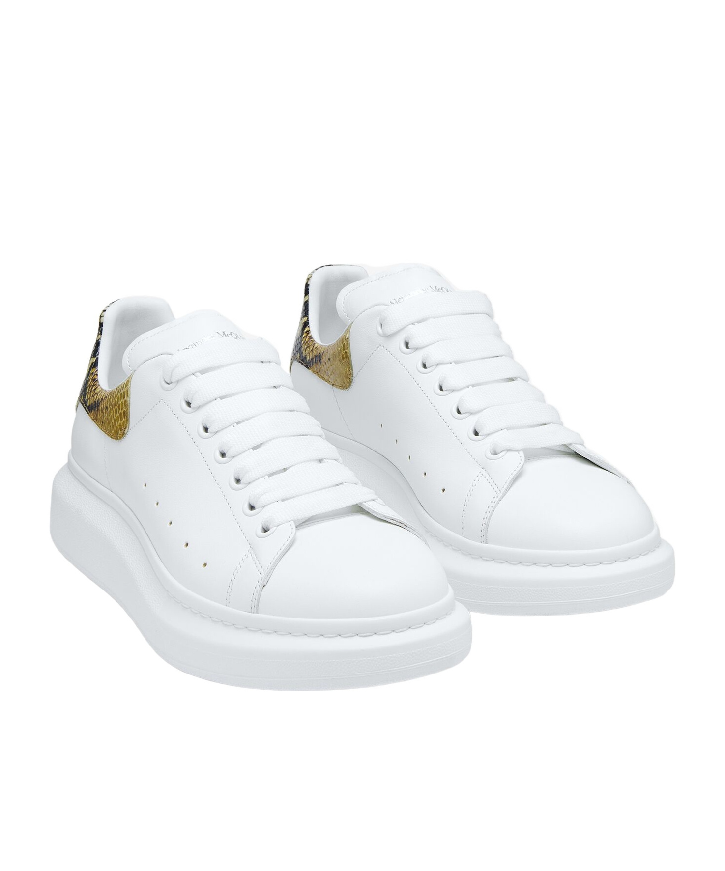 Alexander Mcqueen White Oversize Sneakers With Snake Print On The Heel In Leather Man