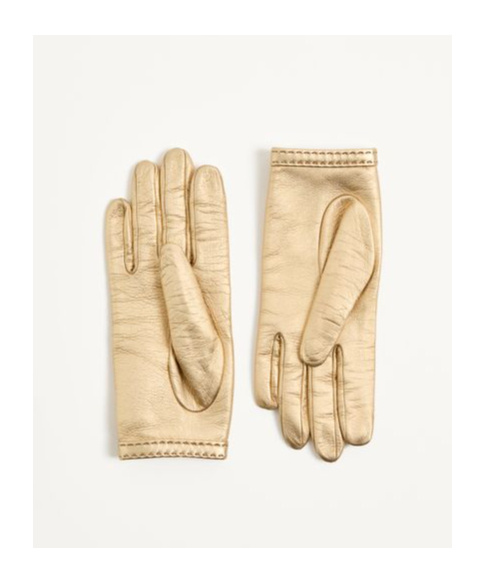 Valentino Garavani Vlogo Signature Laminated Nappa Gloves Woman Gold 7 In Neutral