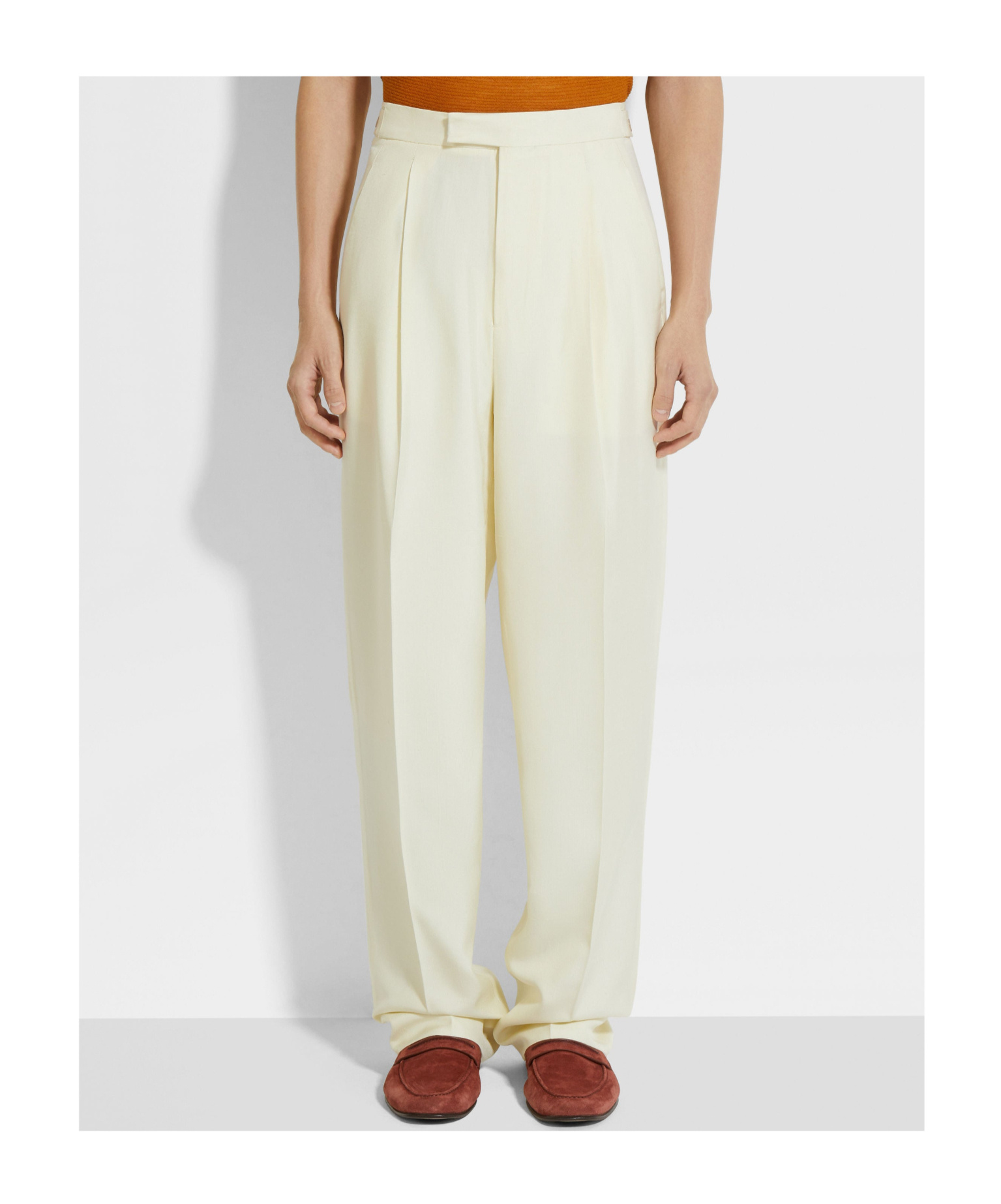 Zegna Pantalon En Soie Et Laine Jaune Clair In Yellow