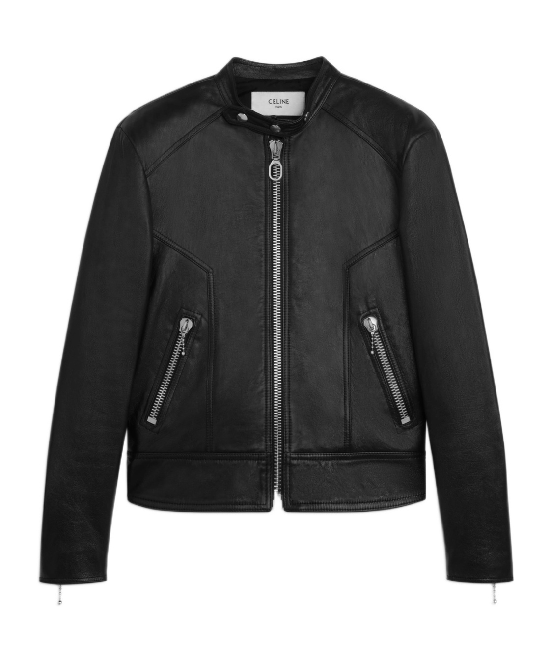 Celine High-collar Locomotive Leather Jacket In Black
