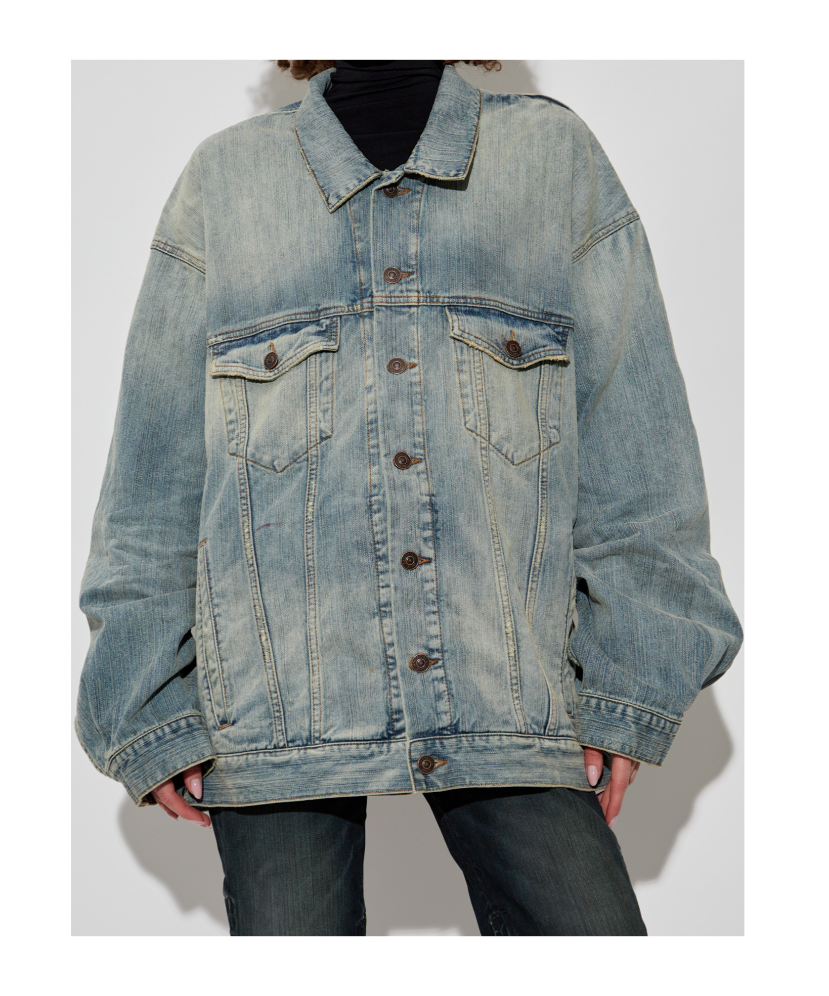 Balenciaga Light Blue Denim Hourglass Jacket In Gray