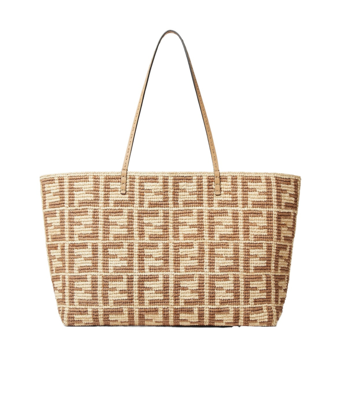 Fendi Borsa Shopping Roll Grande In Paglia Ricamata Donna In Beige