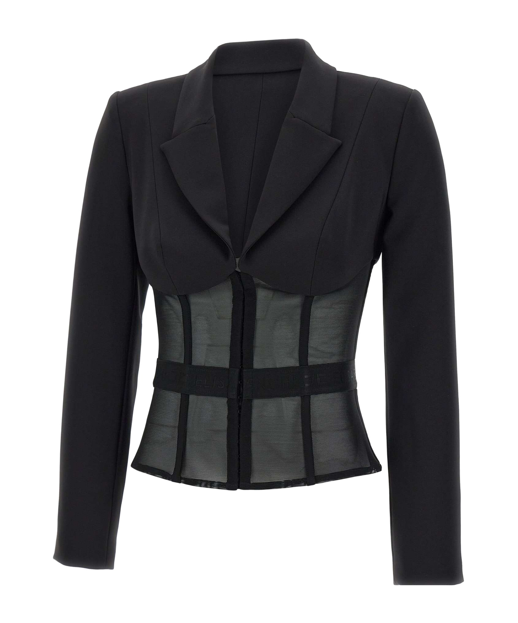 Elisabetta Franchi Tailored Blazer With Sheer Tulle Panels In Black