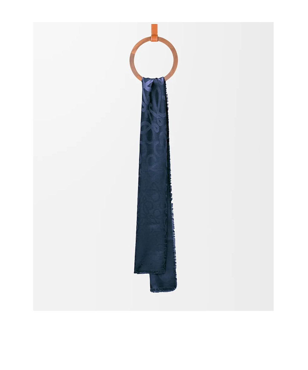 Loewe Fringed Wool Scarf In Blue