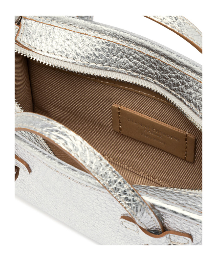 Gianni Chiarini Marcella Textured Silver Leather Shoulder Bag In White