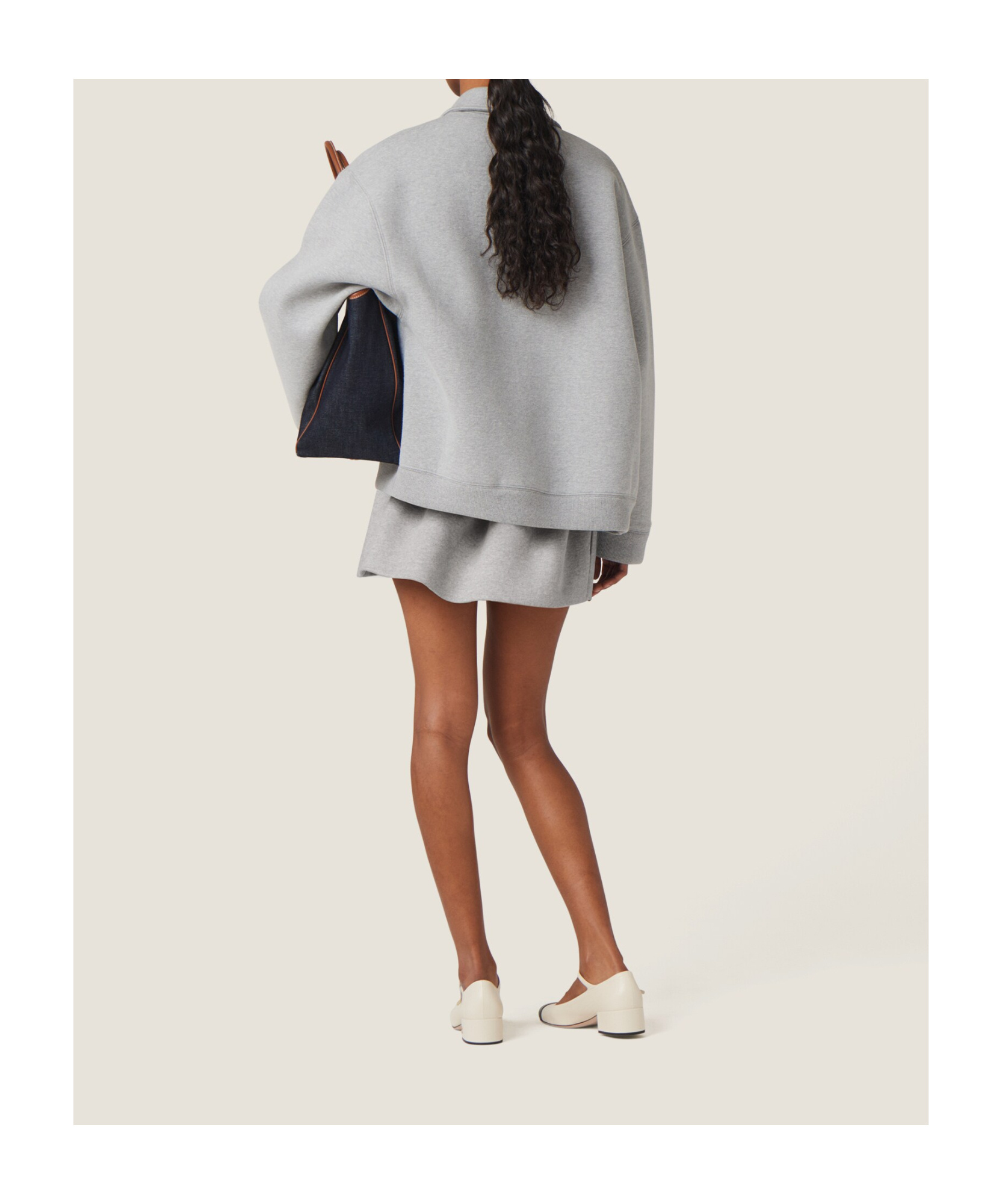 Miu Miu Logo-patch Cotton Skirt In Gray