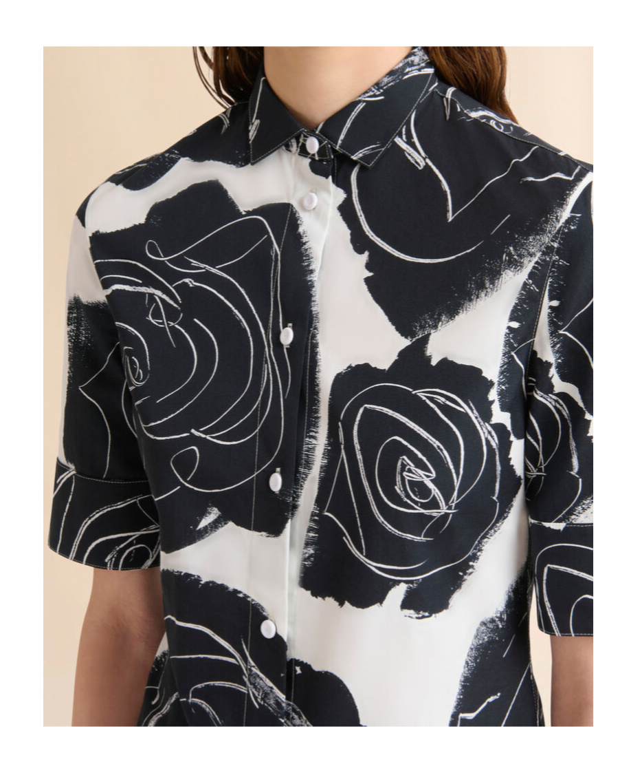 Marni White Poplin Short-sleeve Shirt With Cybele Print In Lily White