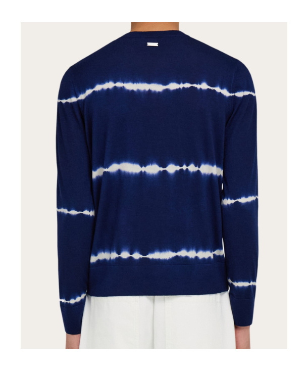 Ferragamo Tie Dye Wool V-neck Pullover In Blue