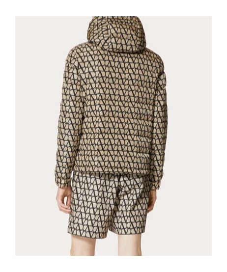 Valentino Down Jacket In Nylon With Toile Iconographe Print In Nude
