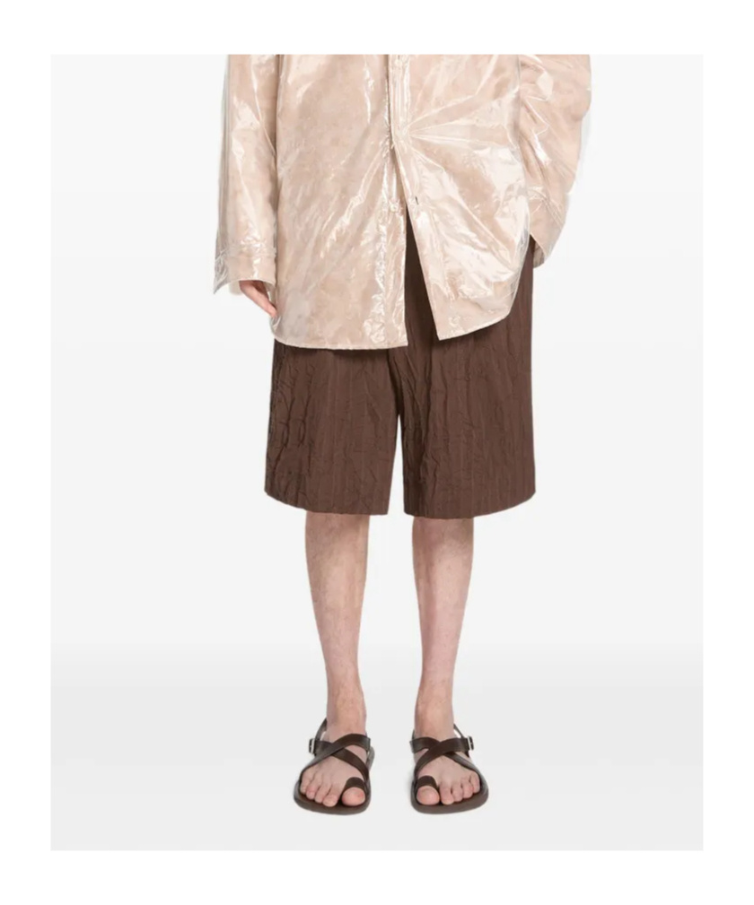 Dries Van Noten Crinkled Knee Length Pleated Bermuda Shorts In Brown