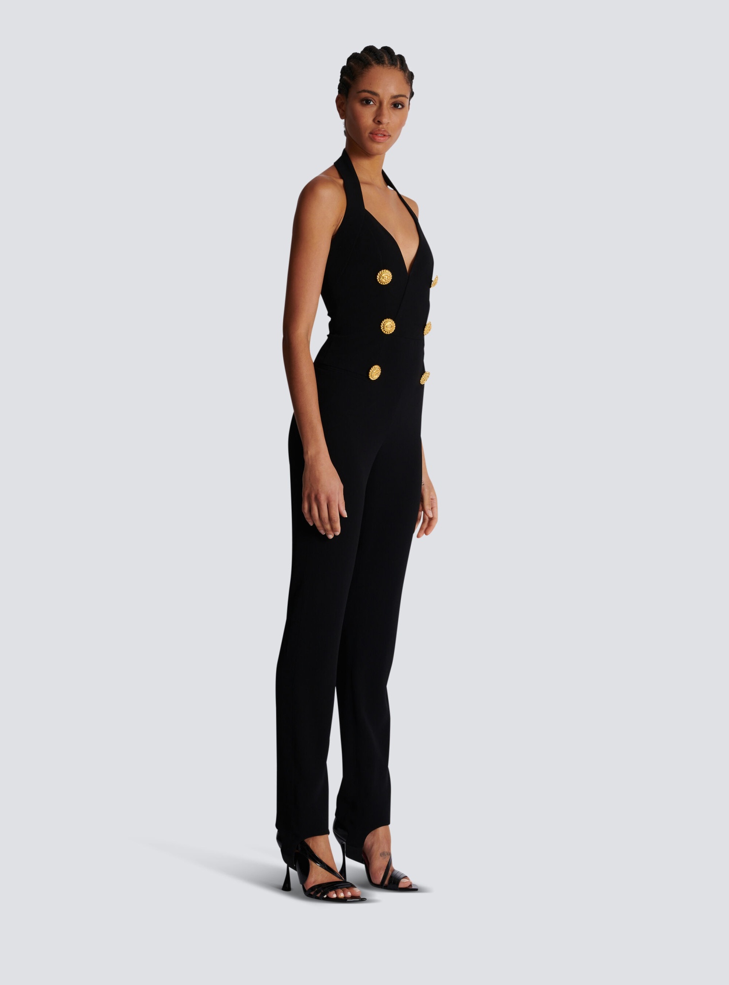 Shop Balmain Halterneck Crepe Jumpsuit In Black