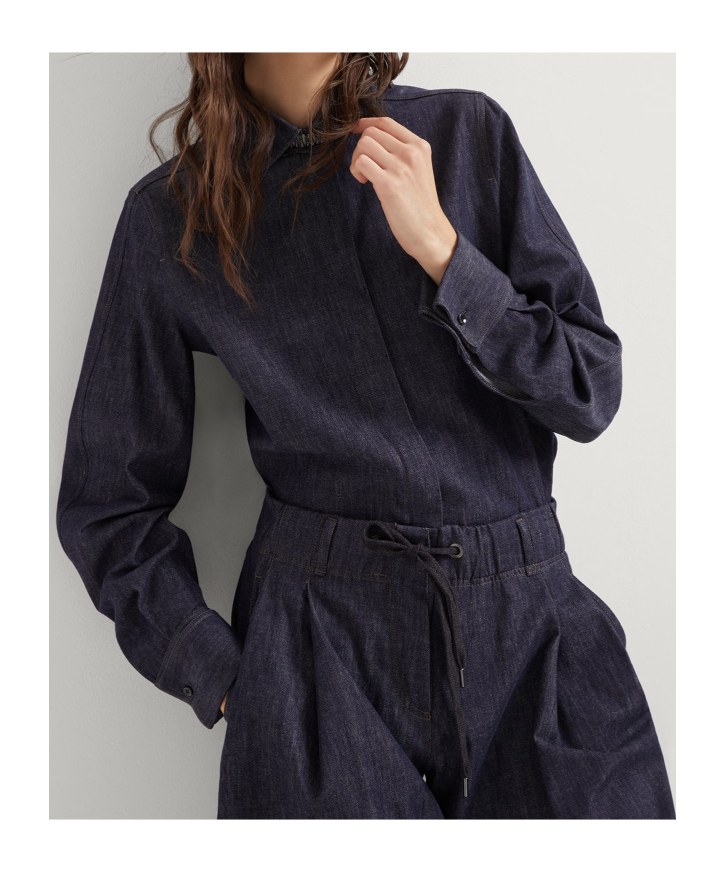 Brunello Cucinelli Monili Bead-embellished Denim Shirt In Dark Denim