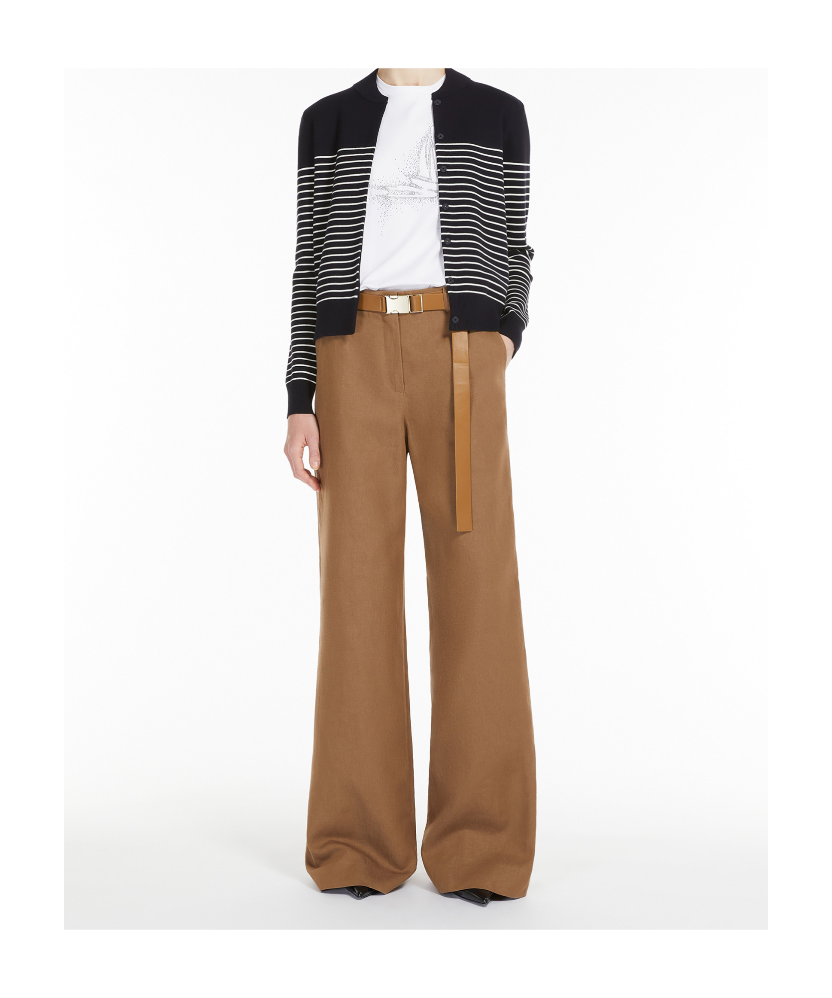 Max Mara Studio Belted Wide Leg Trousers In Brown