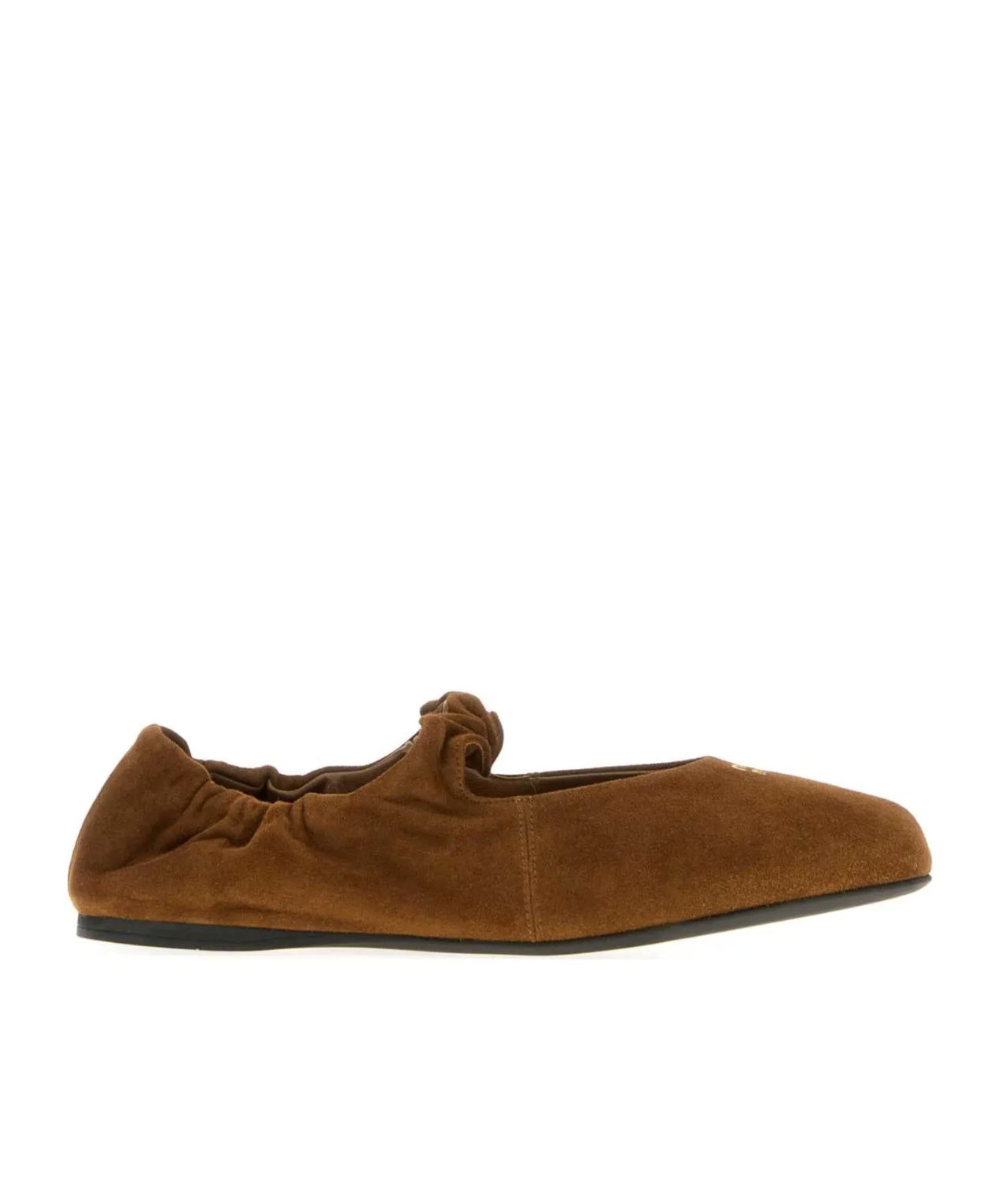 Miu Miu Suede Flat Ballerina Shoes With Ruched Detail In Brown