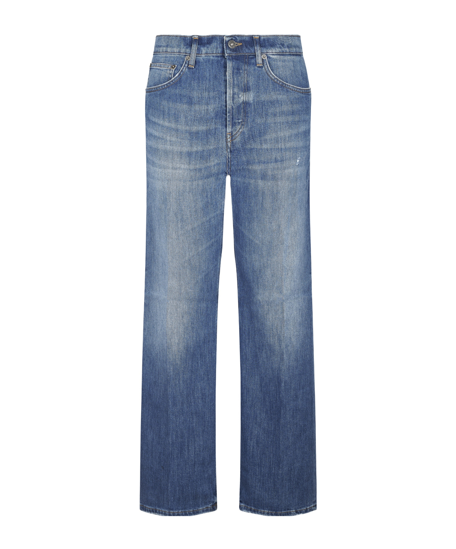 Dondup Wide-leg Trousers With Branded Leather Patch In Blue