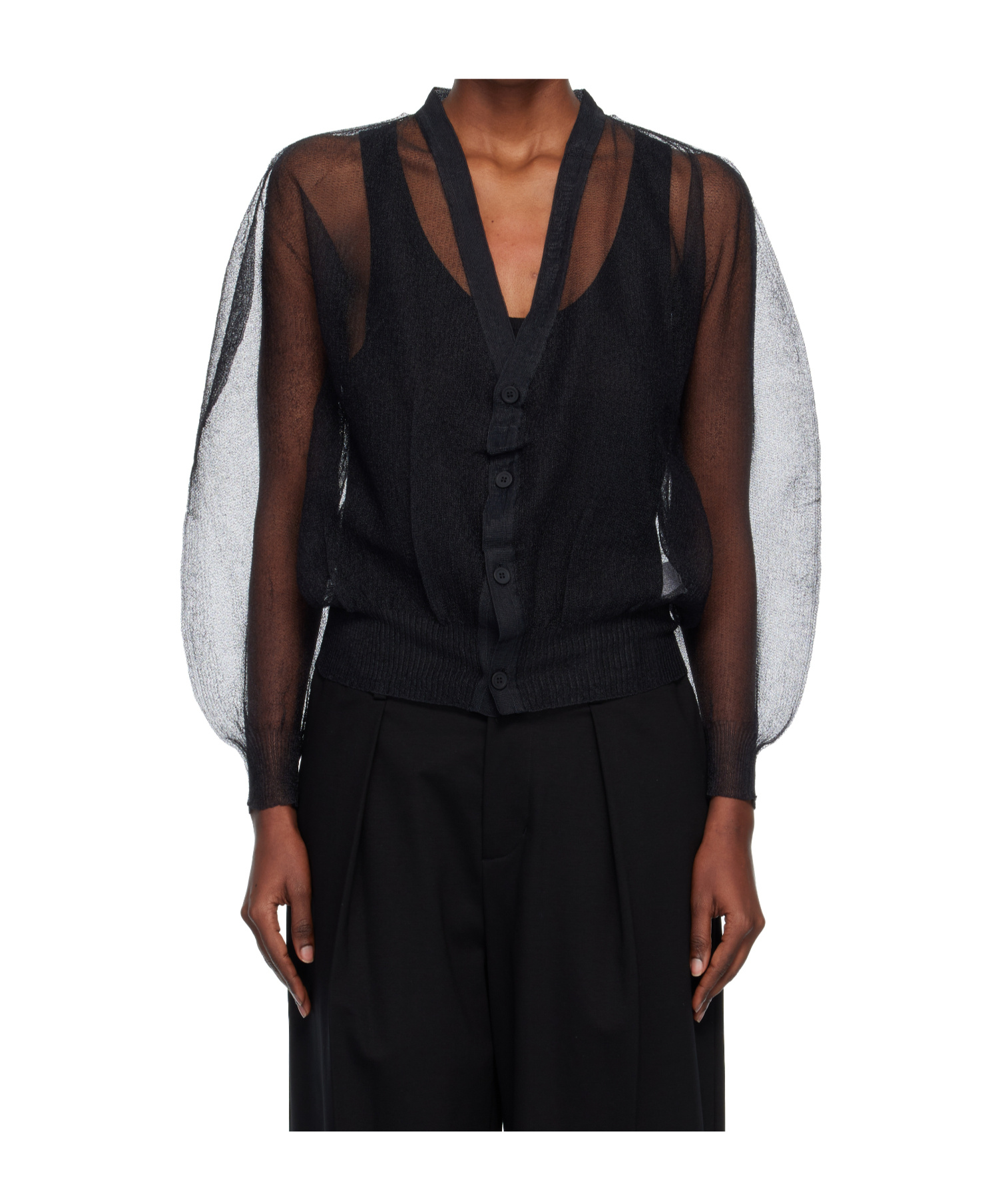 Issey Miyake Sheer Knit Nylon Cardigan In Black