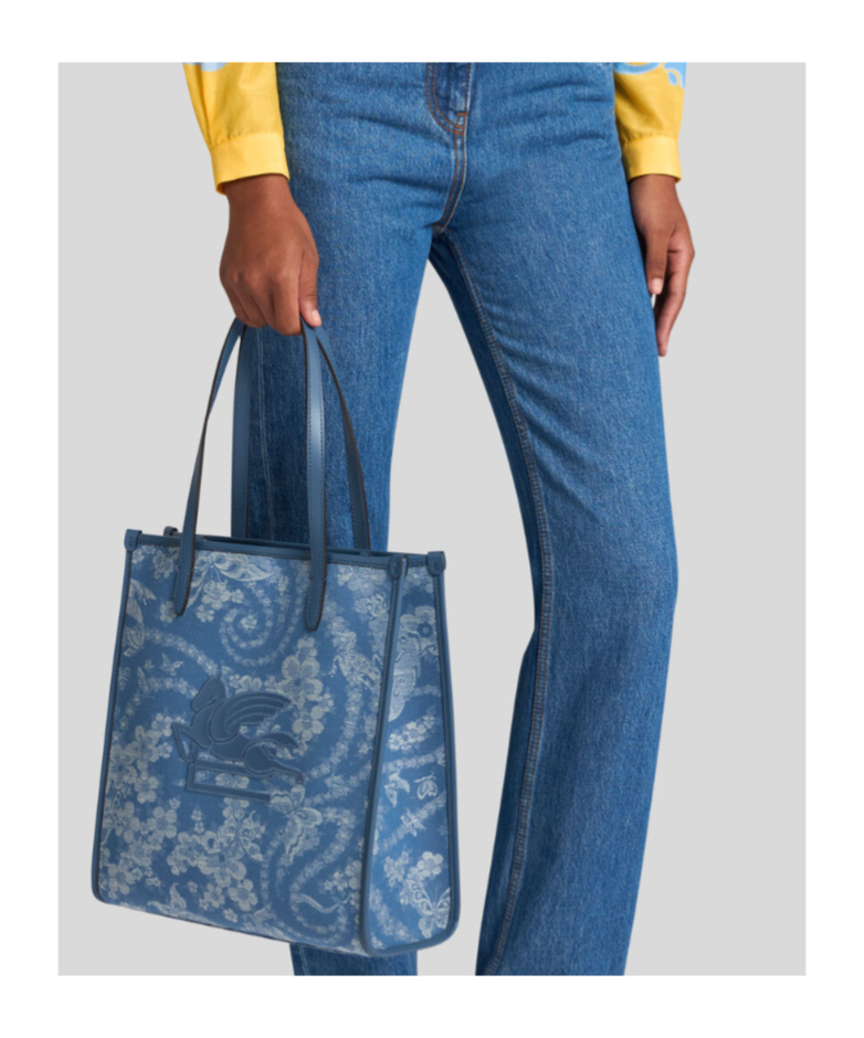 Etro Medium Denim Love Trotter Bag With Pegaso Symbol