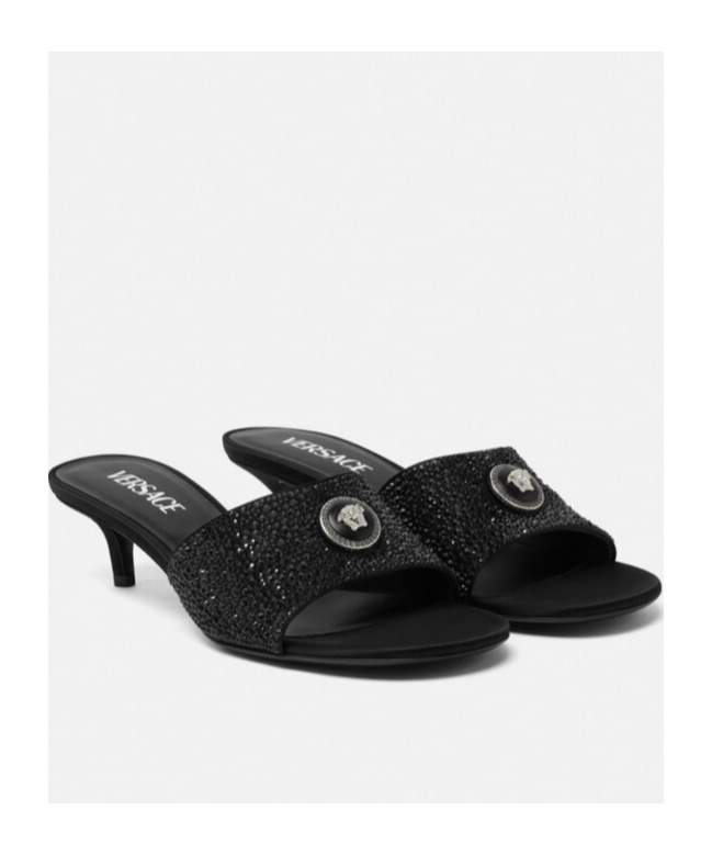 Versace Alia Medusa Strass Kitten-heel Mules In Black