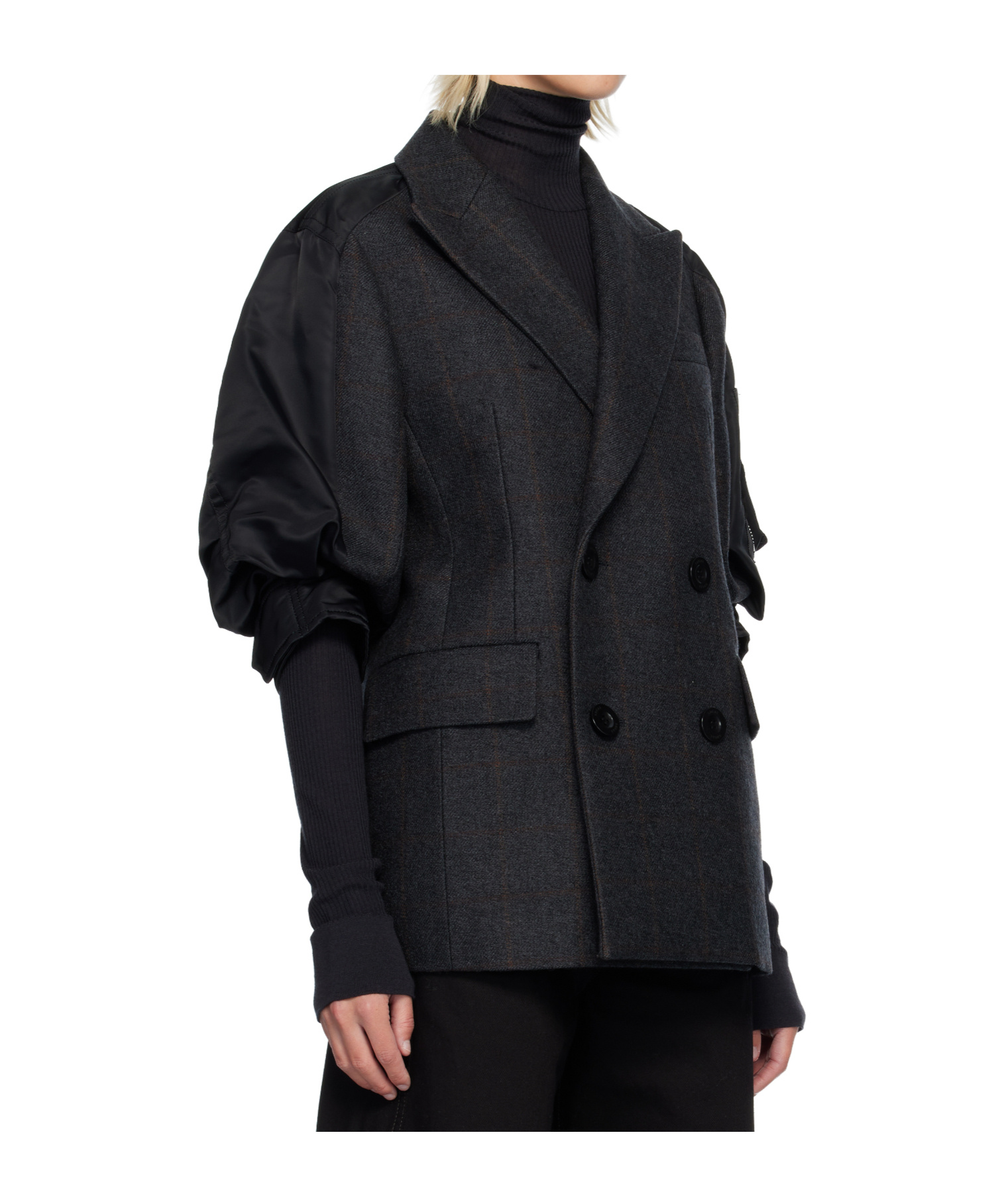 Sacai Double-faced Plaid Blazer In Black