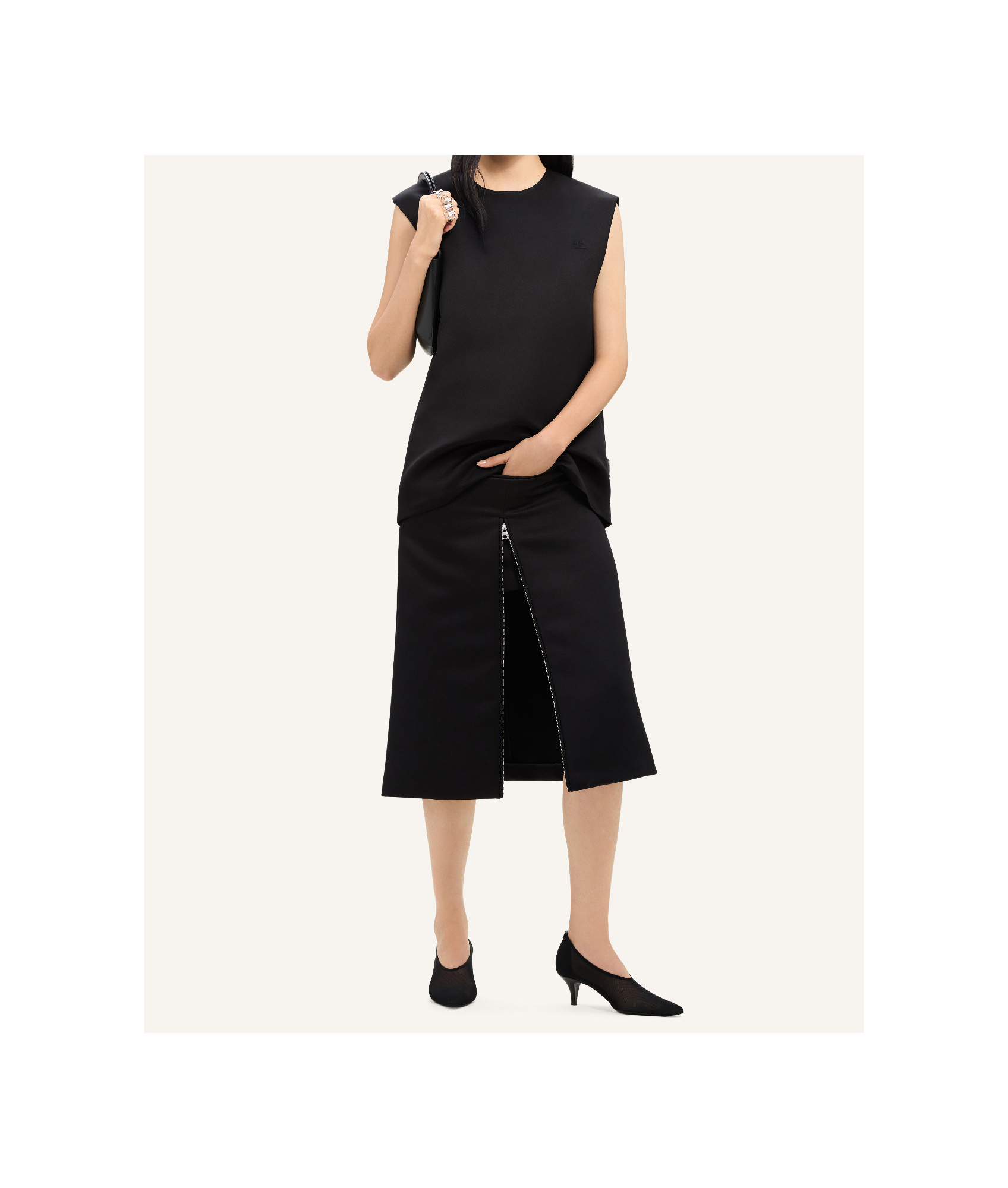 Shop Courrèges Zip-detail Satin Midi Skirt In Black