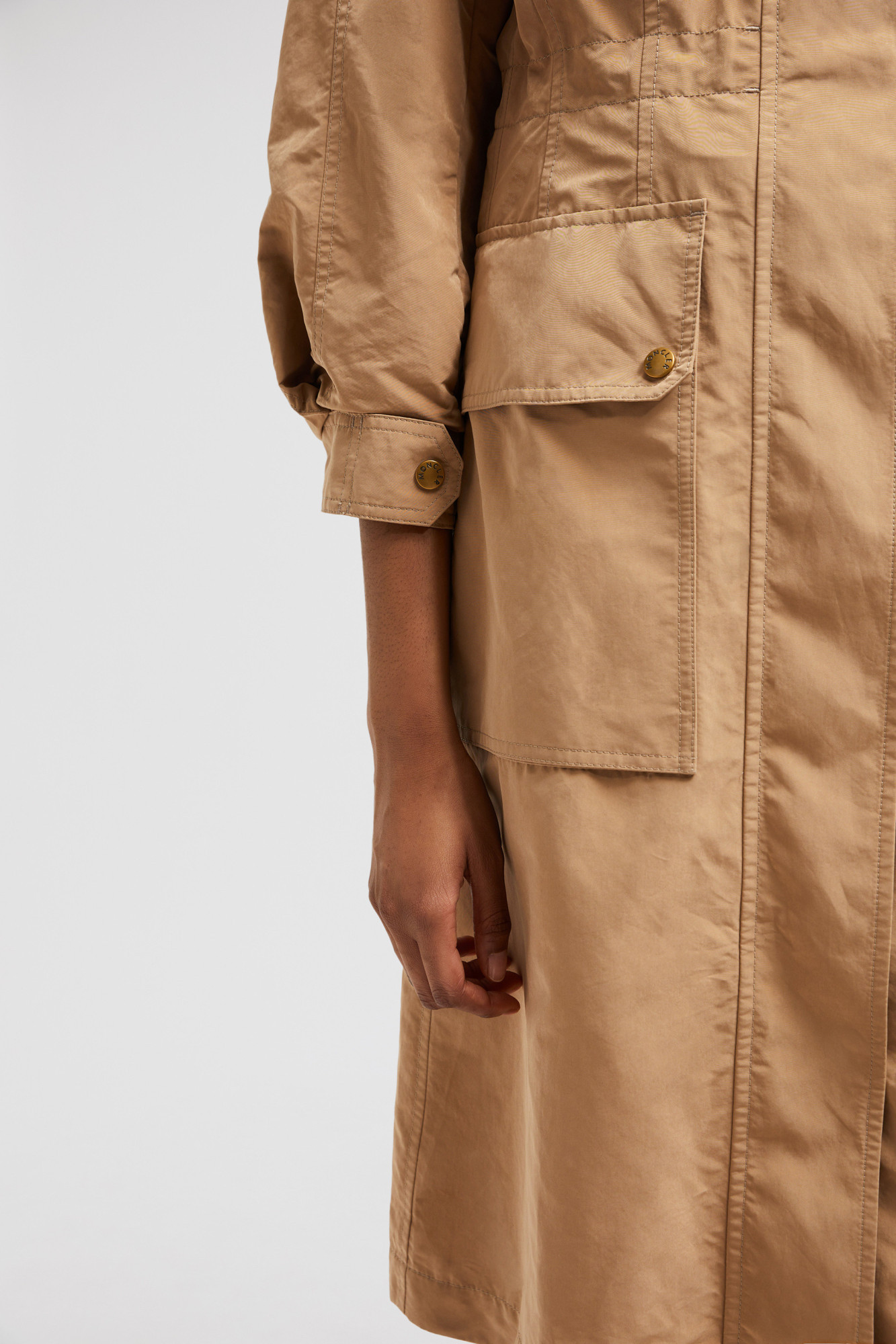 Moncler Seven-quarter Sleeve Parka Coat In Brown