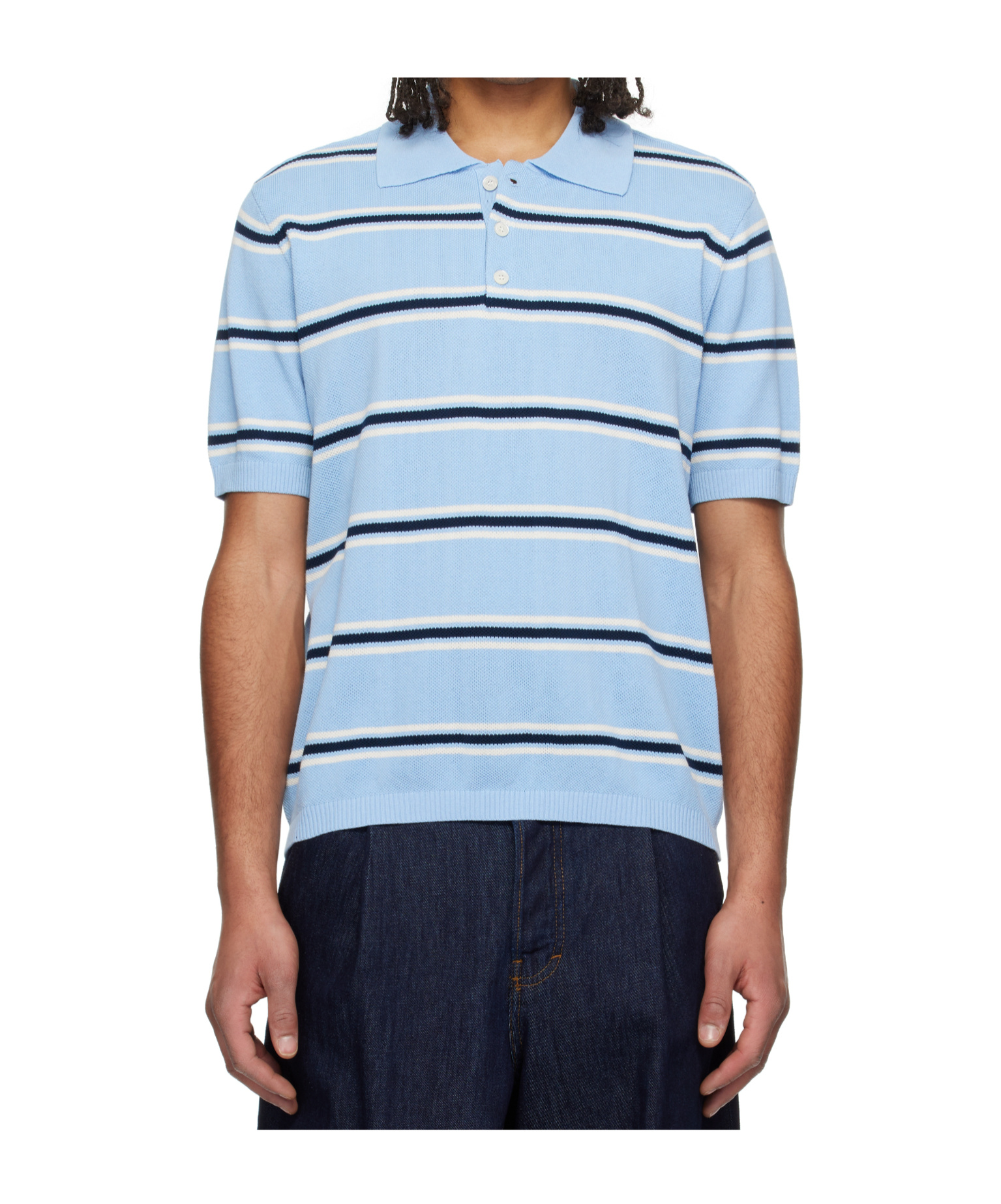 Dunst Light Blue Polo Shirt With All-over Striped Motif And Ribbed Edges