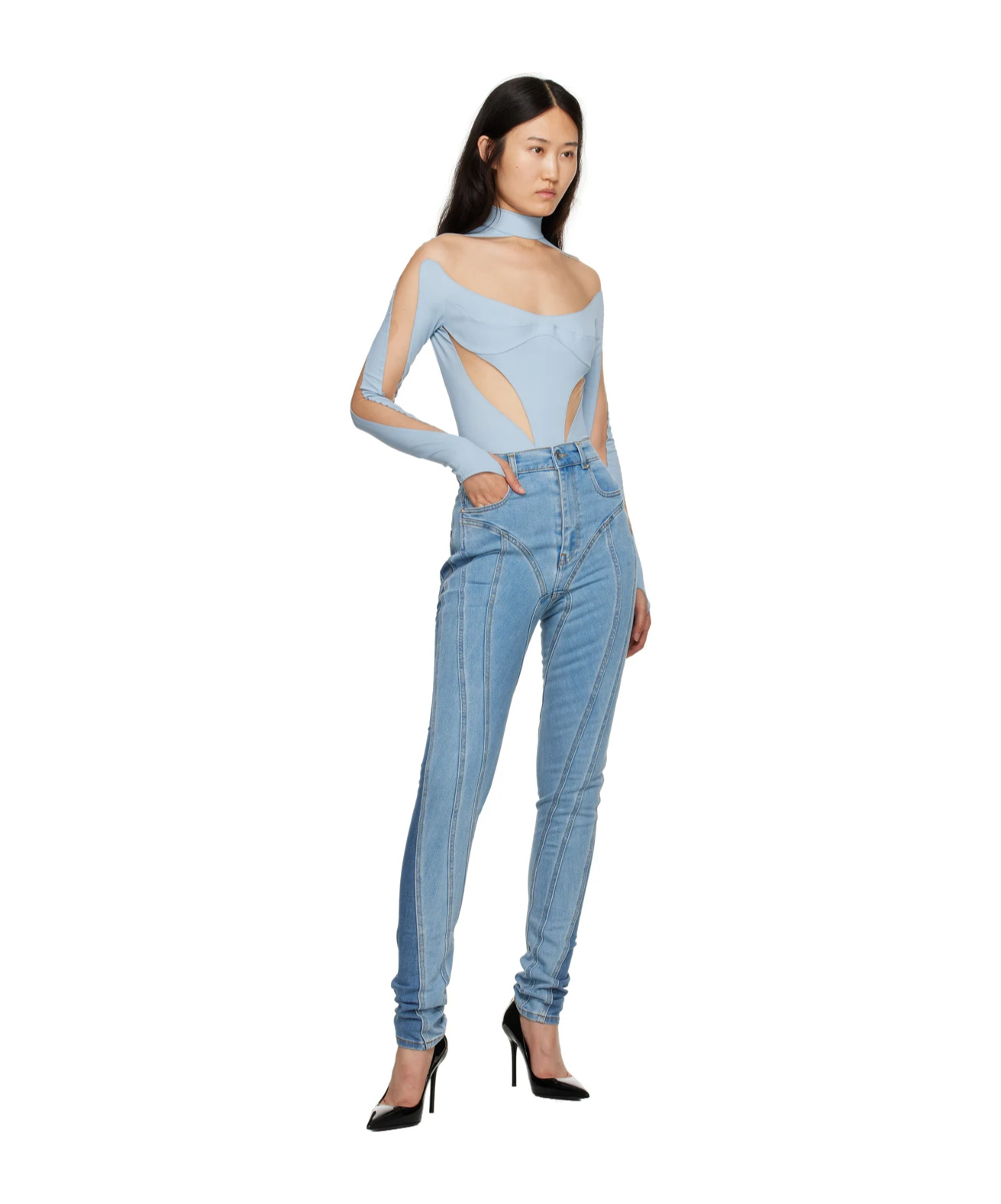 Mugler Blue Spiral Jeans In Blue