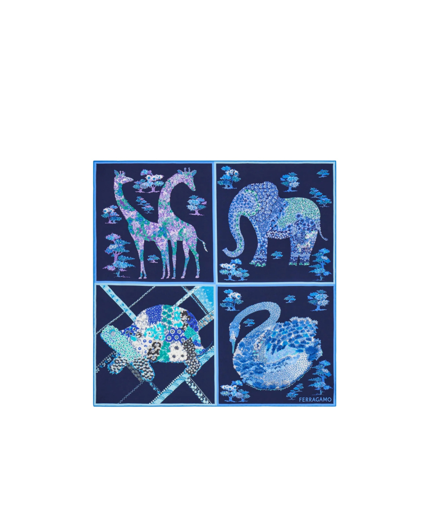 Ferragamo Patchwork-print Silk Bandana In Blue