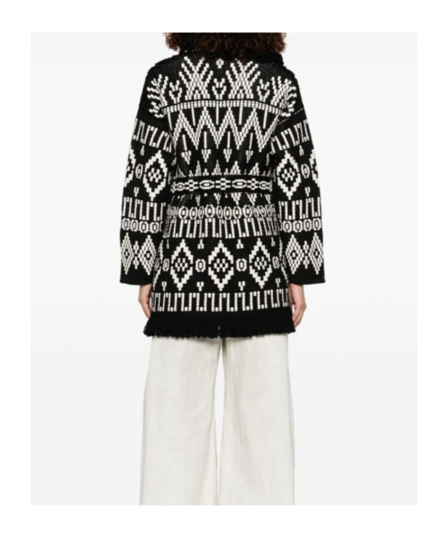 Alanui Geometric Patterned Virgin Wool And Cotton Cardigan In Black
