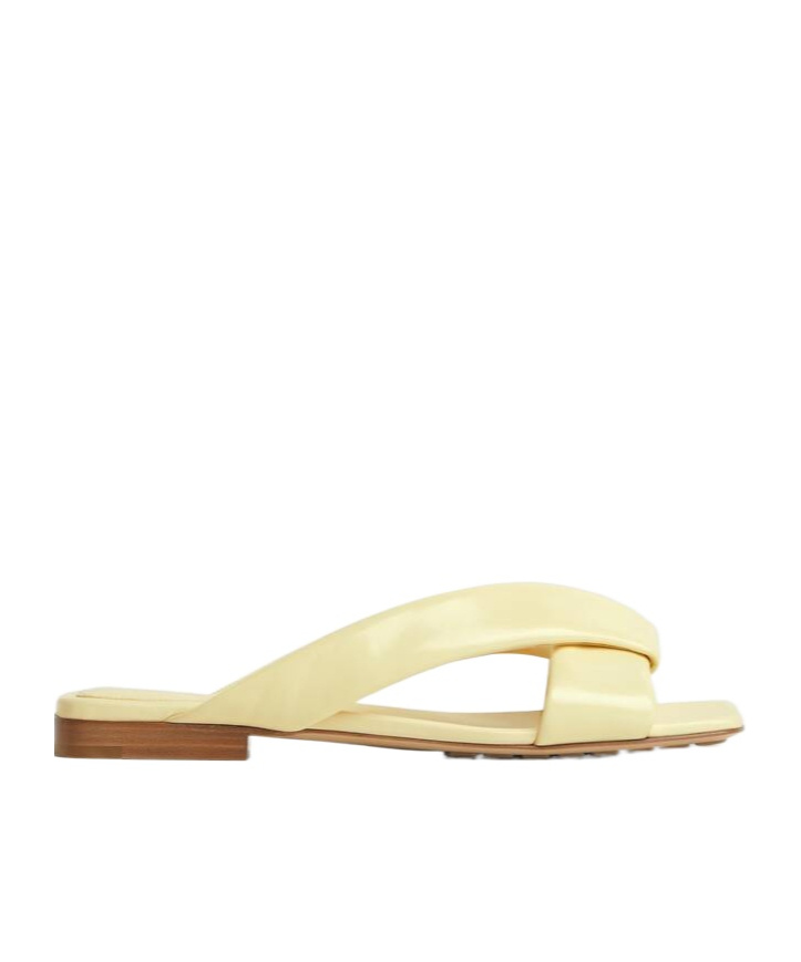 Bottega Veneta Women Pastel Yellow Leather Riva Slippers In Chamomile