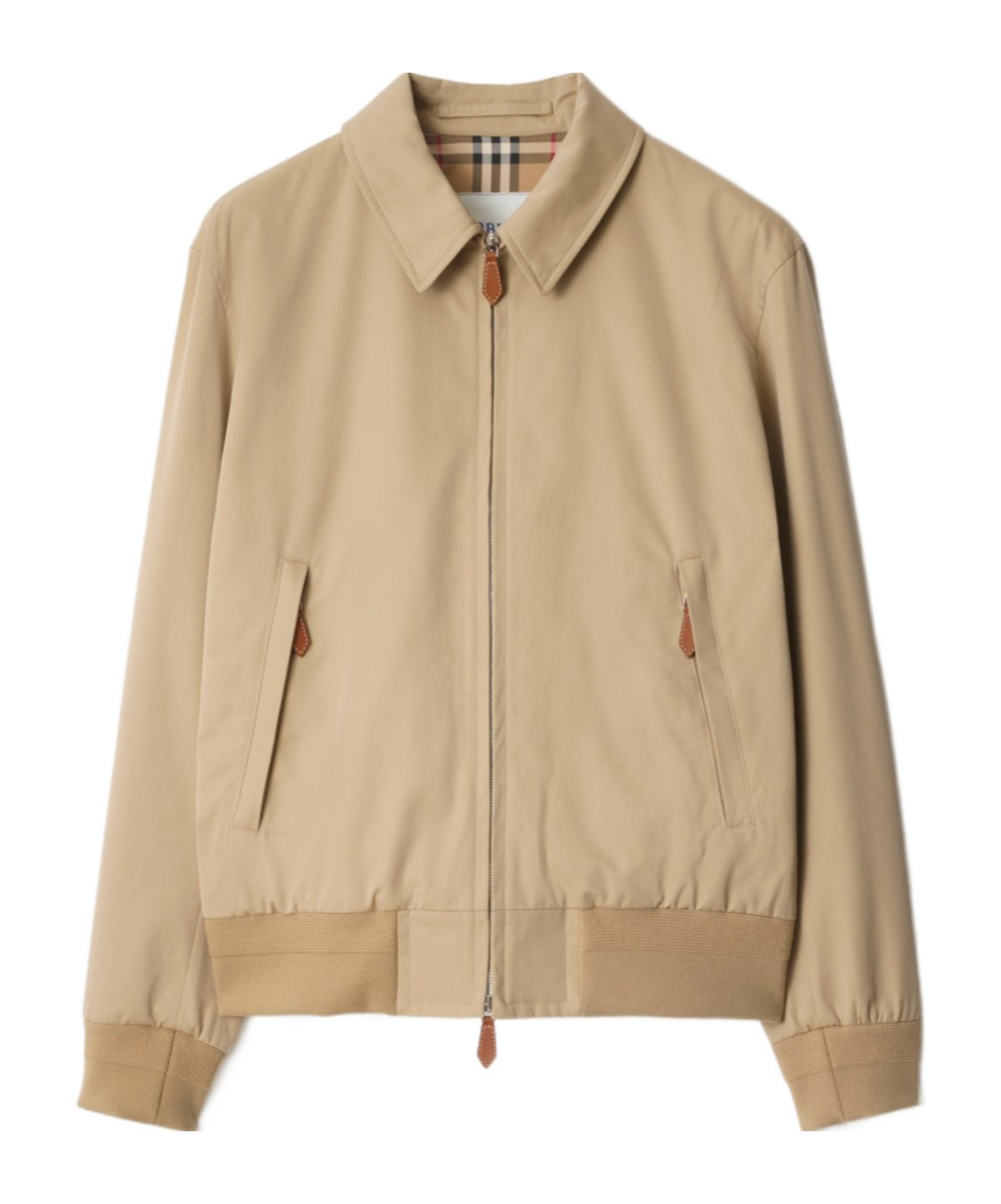 Burberry Gabardine Harrington Jacket In Neutral