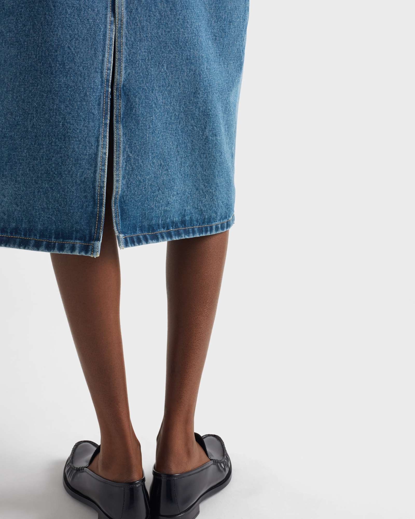 Prada Womens Blue Flared Faded-wash Denim Midi Skirt In Light Blue