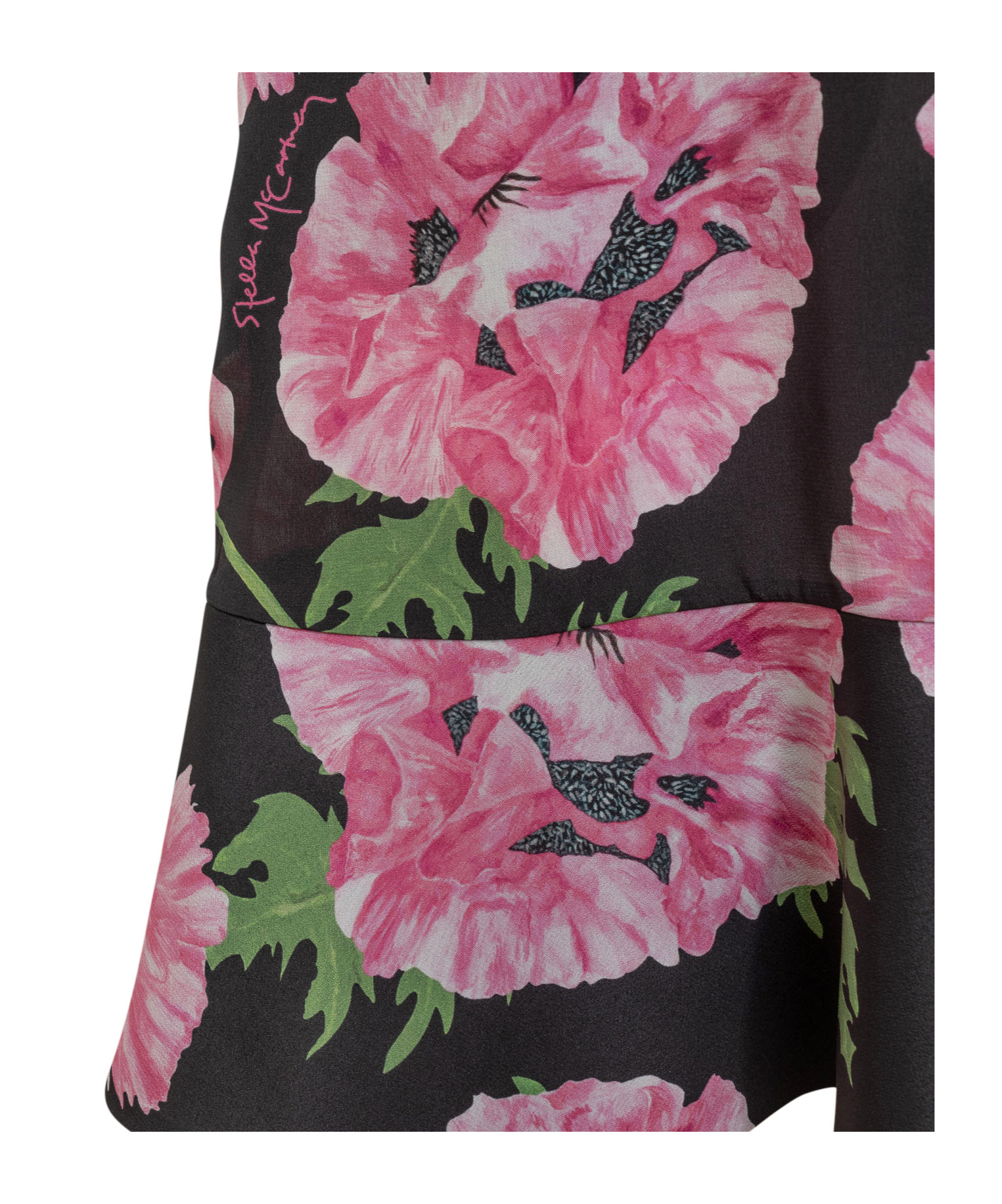 Stella Mccartney Poppy-print Short-sleeve Ruffle Mini Dress In Black