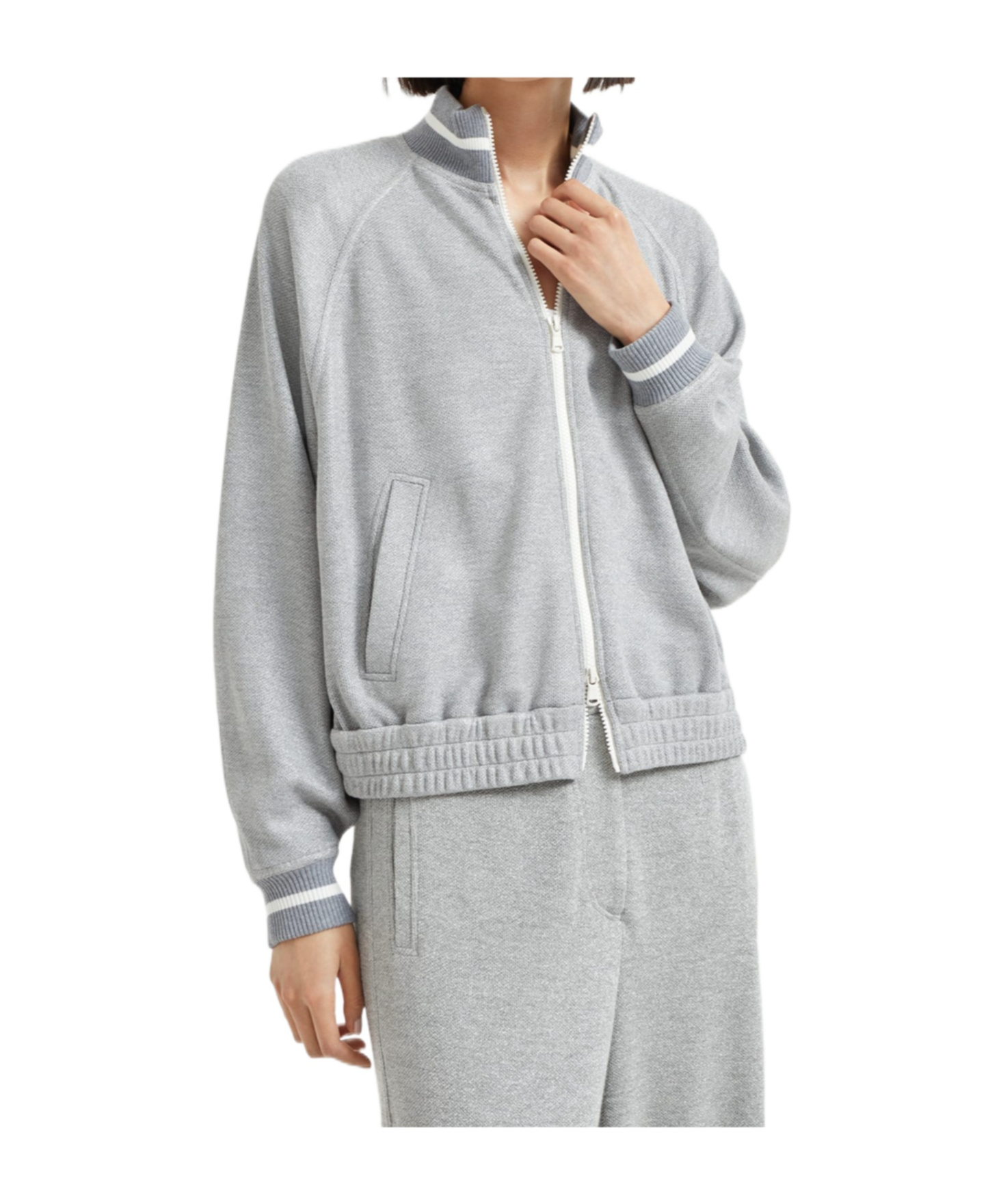 Brunello Cucinelli Mesh Zip-up Sweatshirt In Silver