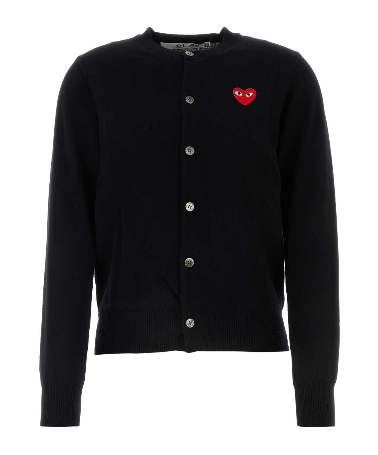 Comme Des Garçons Play Embroidered-logo Cardigan In Black