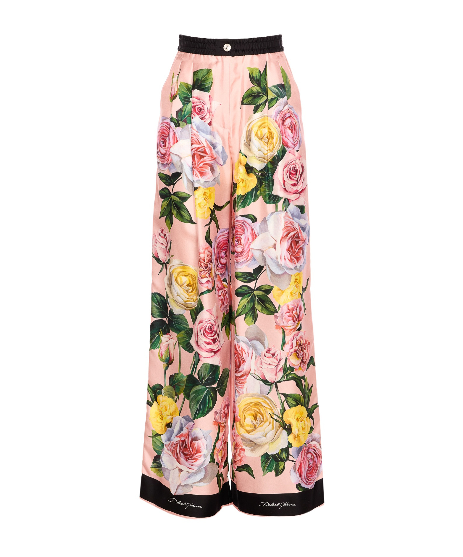 Dolce & Gabbana Floral Print High Waist Wide Leg Trousers In Multicolor