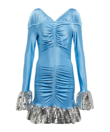 Rabanne Embellished Pleated Metallic Wire Mini Dress In Blue