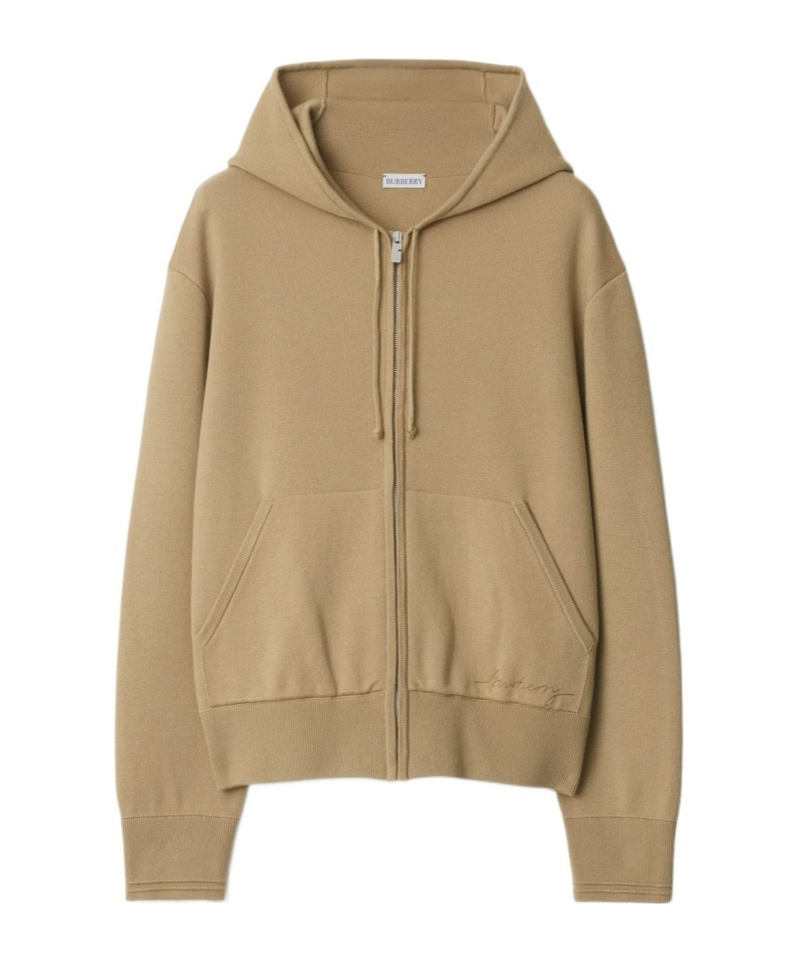 Burberry Wool-blend Embroidered-logo Hoodie In Nude