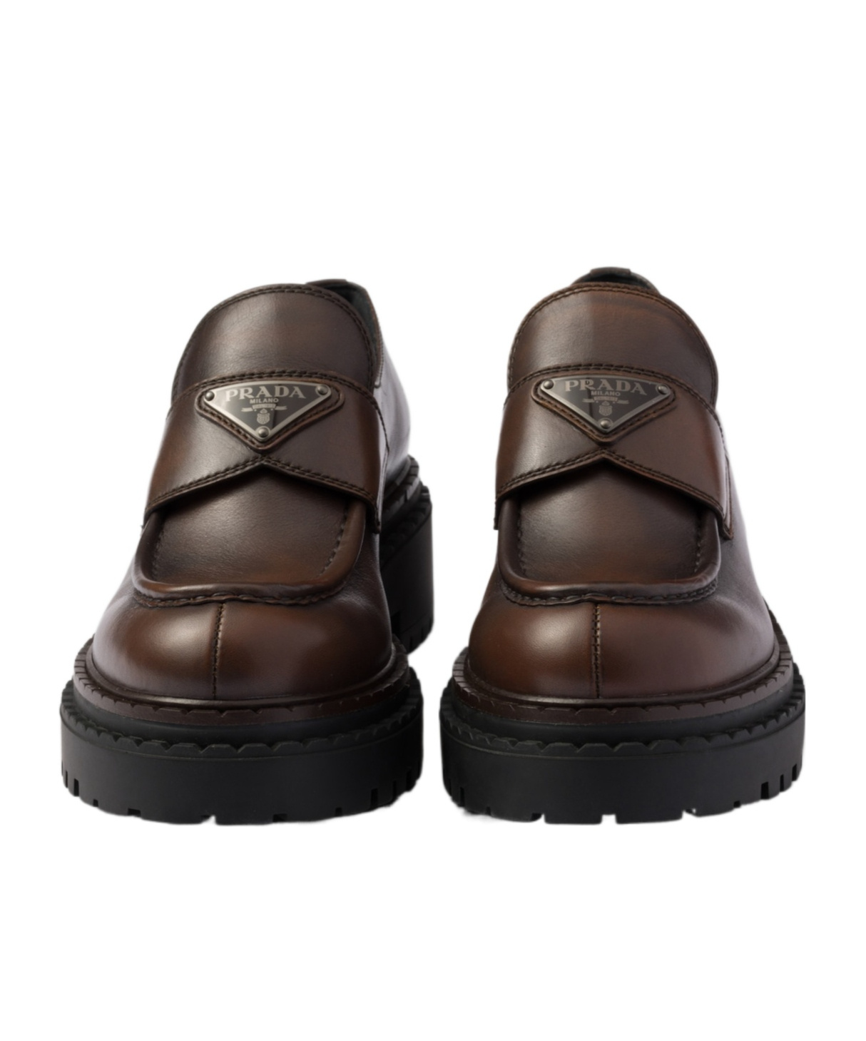 Prada Chocolate Cognac Brushed Leather Moccasin Women In Brown