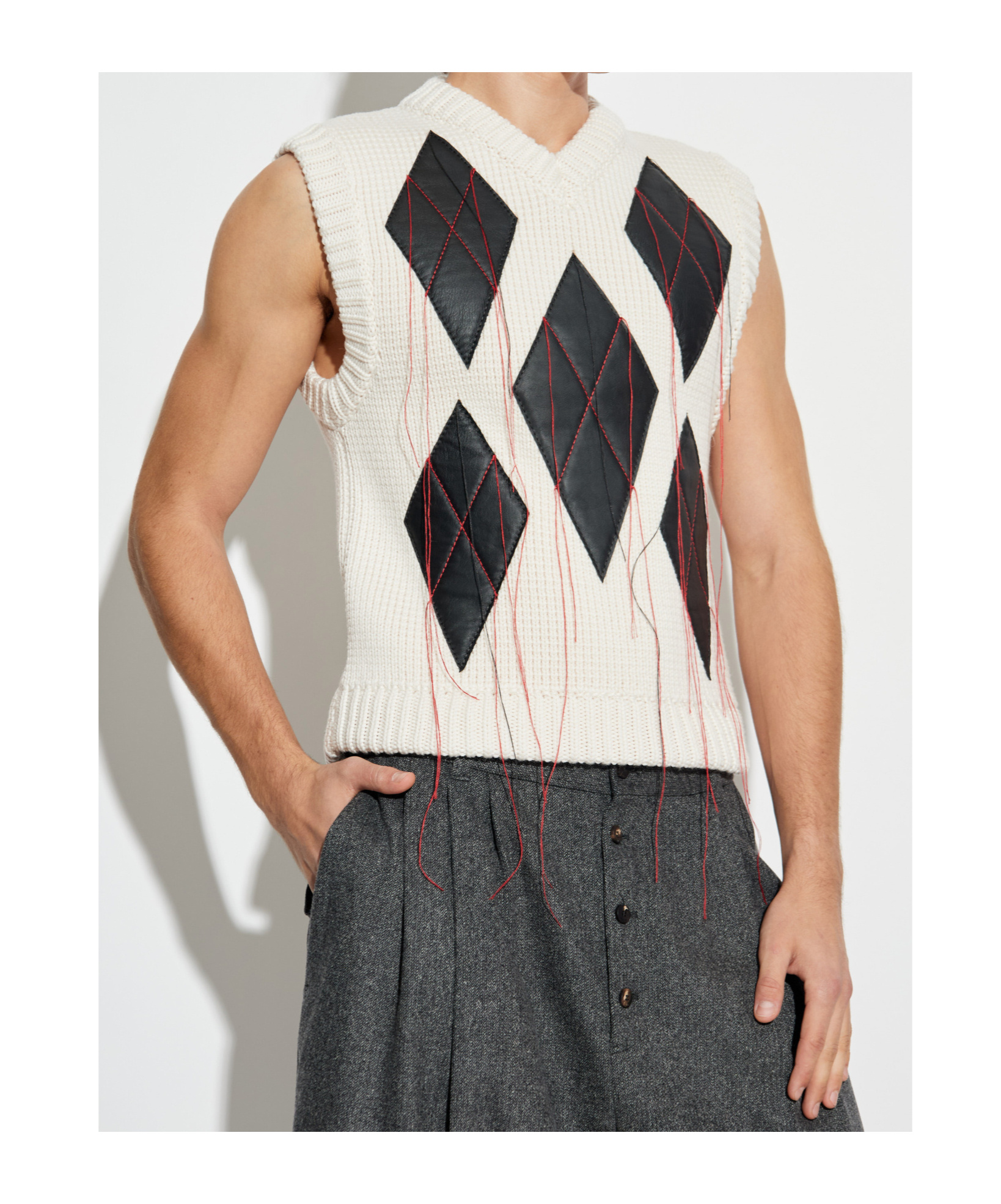 Dsquared2 X Magliano Leather Argyle Knit Vest In Neutral