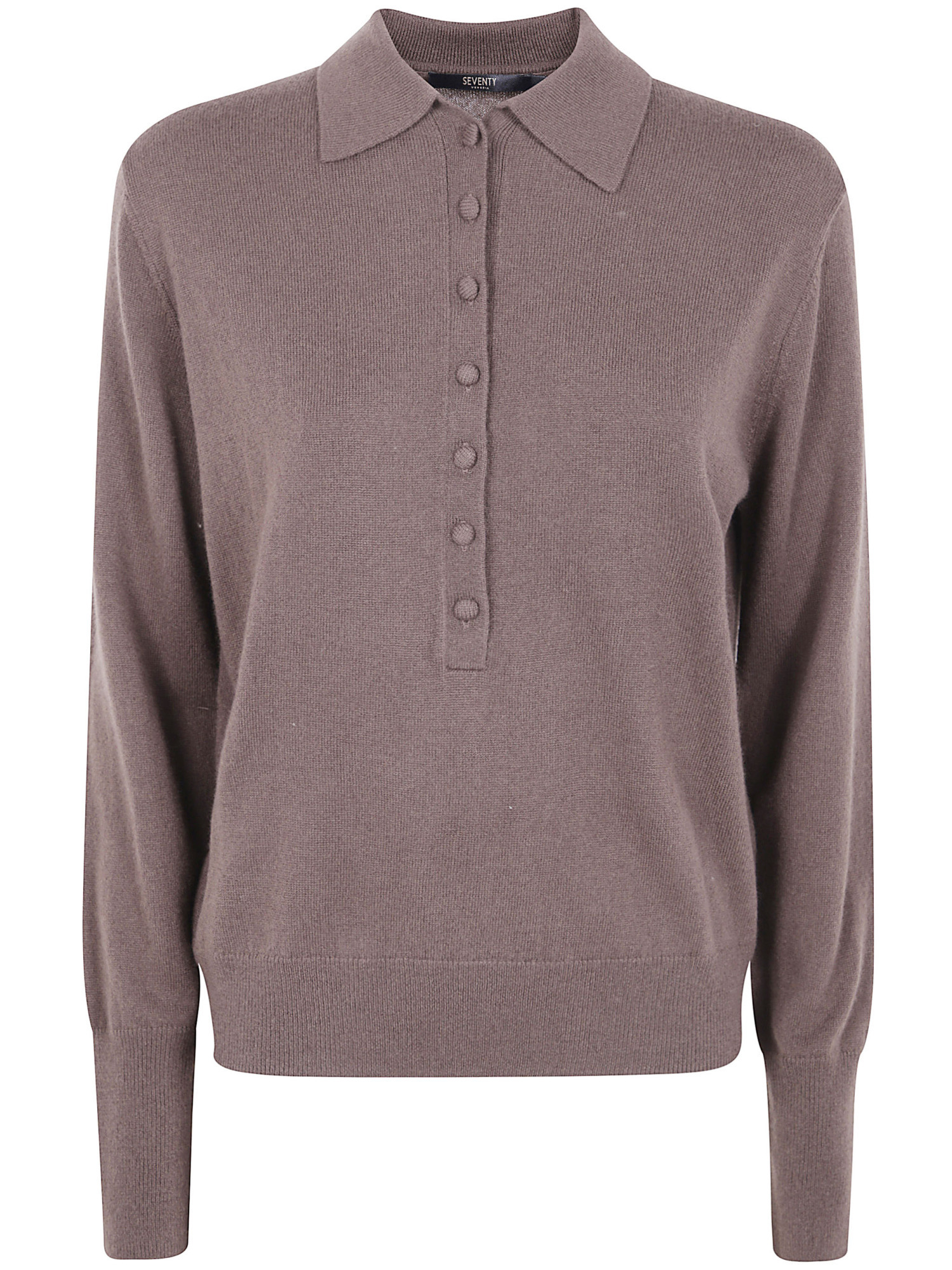 Seventy Button-placket Long-sleeves Polo Top In Brown