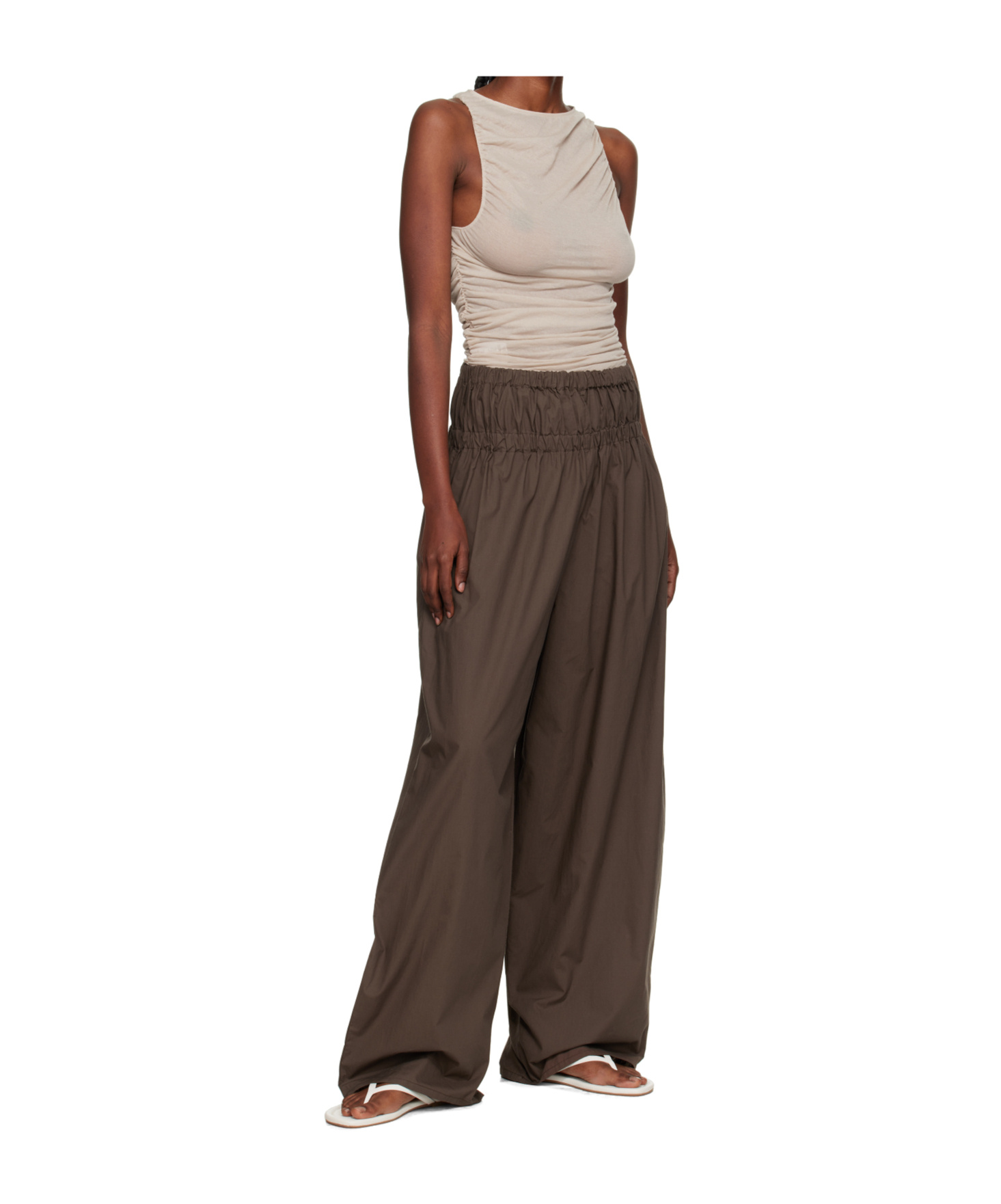 Baserange Elastic Waist Casual Pants In Brown