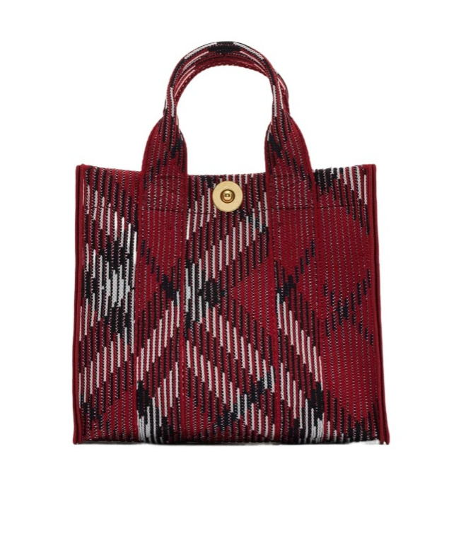 Burberry Mini Check Knitted Tote Bag In Red