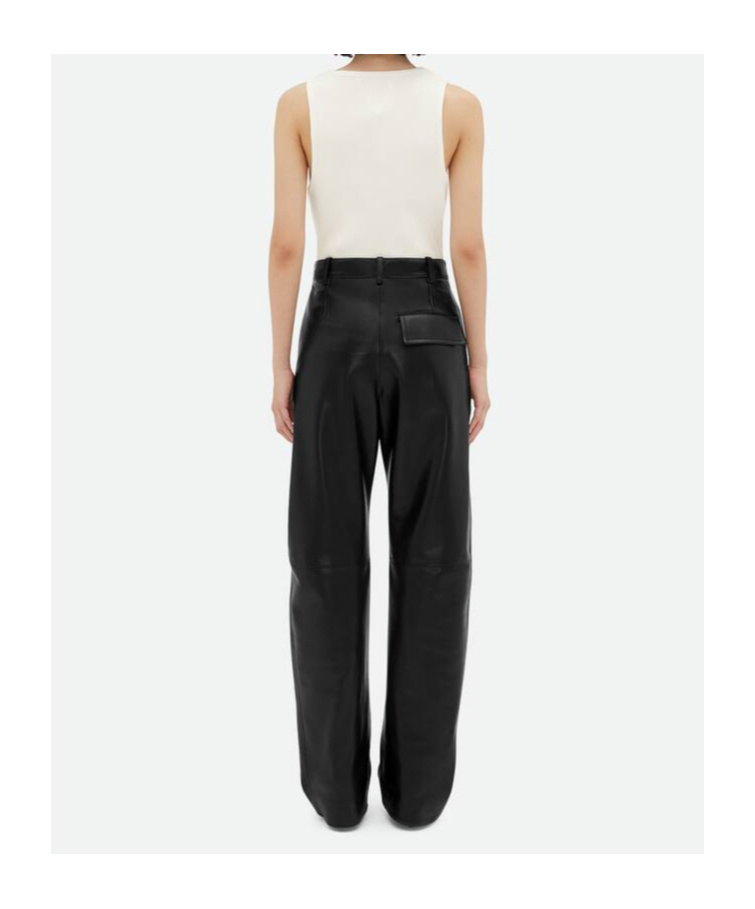 Shop Bottega Veneta Leather Rounded Leg Trousers In Black