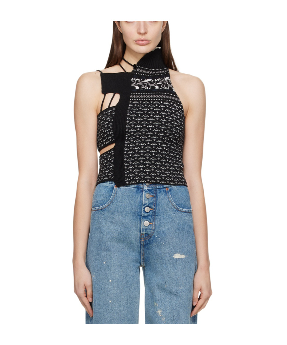 Shop Mm6 Maison Margiela Pattern Hollowed-out Knitted Vest In Blue